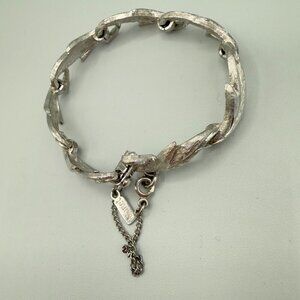 Vintage Monet Brushed Silver Leaf Design Bracelet with Safety Clasp